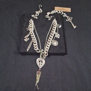 Lucky Brand Silver Necklace with Peace and Key Charms